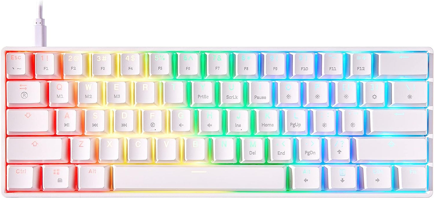 60% Mechanical Keyboard Wired Dual-mode Keyboard 61-Key RGB Rainbow LED Backlit USB Type-C Waterproof Gaming Keyboard Anti-ghosting Keys for Gamers and Typists(White/Red Switch) Wired