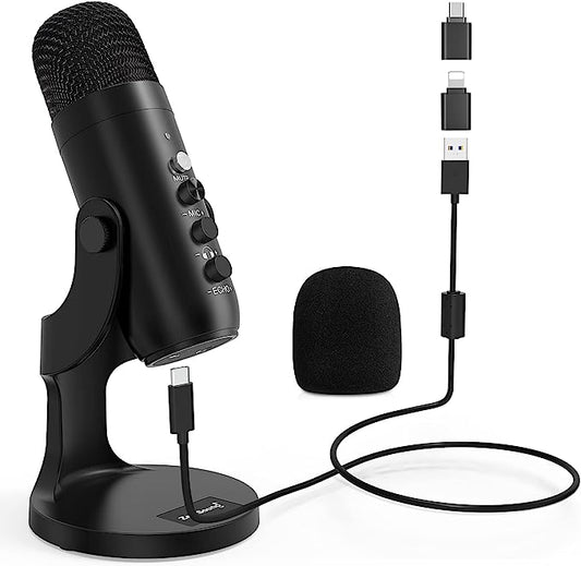 zealsound USB Microphone, PC Phone Podcast Mic, Condenser Gaming microphones for PS4&5, W/Quick Mute, Echo/Gain knob, Plug & Play for Streaming, Vocal Recording, ASMR, YouTube,Twitch on Mac Windows