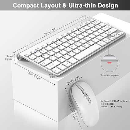 PINKCAT Mini Wireless Keyboard and Mouse Combo, 2.4G Ultra-Thin Keyboard and Ergonomic Silent Mouse Set with 12 Multimedia Shortcuts for Computer, PC, Laptop, Tablet, Desktop, Android SmartTV (Silver)