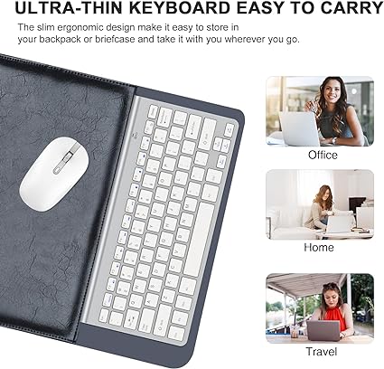 PINKCAT Mini Wireless Keyboard and Mouse Combo, 2.4G Ultra-Thin Keyboard and Ergonomic Silent Mouse Set with 12 Multimedia Shortcuts for Computer, PC, Laptop, Tablet, Desktop, Android SmartTV (Silver)