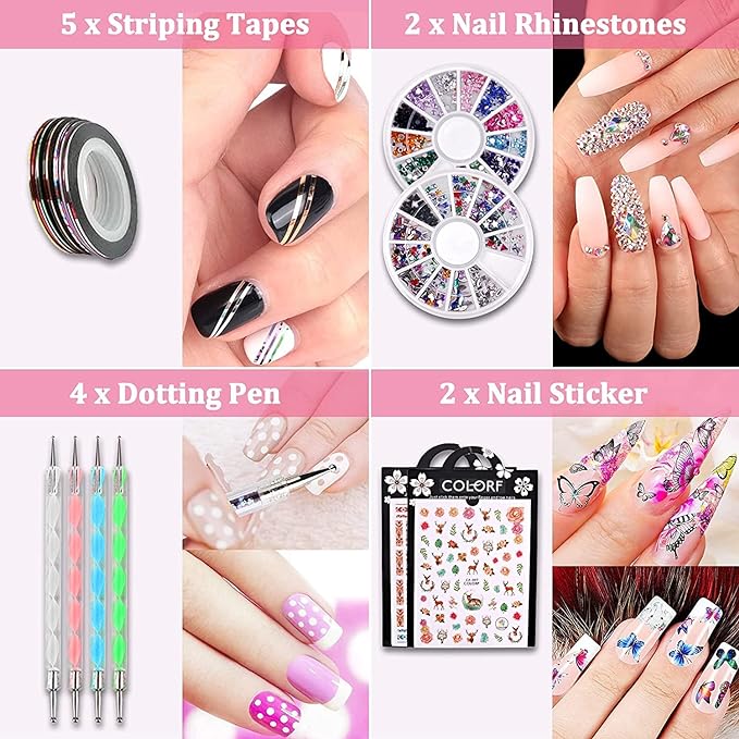 TopDirect Gel Nails Starter Kit with Lamp 8 Colors 15ml Nail Extension Gel + 4 Colors 8ml Gel Nail Polish with Slip Solution, 100Pcs Nail Extension Tips, All-In-One Nail Set For Beginners