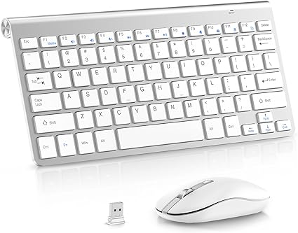 PINKCAT Mini Wireless Keyboard and Mouse Combo, 2.4G Ultra-Thin Keyboard and Ergonomic Silent Mouse Set with 12 Multimedia Shortcuts for Computer, PC, Laptop, Tablet, Desktop, Android SmartTV (Silver)